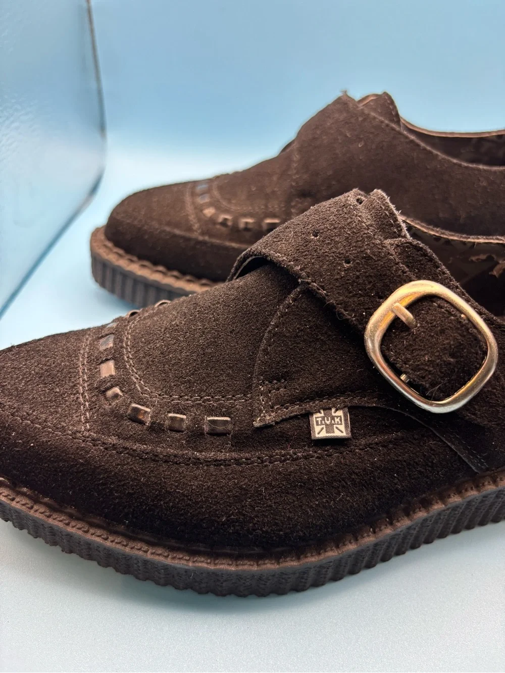 T.U.K  Suede Pointed Black Single Monk Strap Loafers